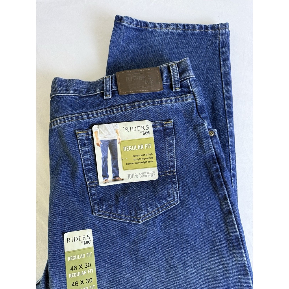 NWT Riders Lee Mens 46x30 Blue Straight Leg Heavyweight Denim Jeans Medium Wash